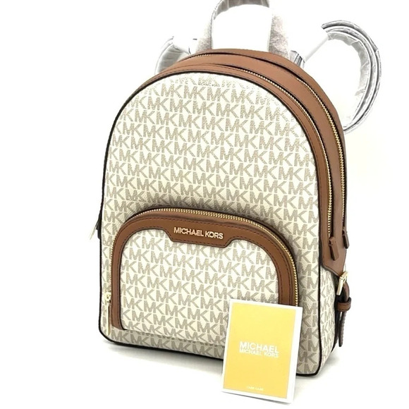 Michael Kors Jaycee Medium Zip Packet Backpack Vanilla/Brown - Picture 3 of 11